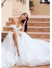 Off Shoulder White Organza High Split Classic Wedding Dress